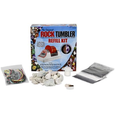 Rock Tumbler Refill Kit 8 oz Assortment of Precious Stones (Amethyst Jasper Agates) Coarse Grit Medium Grit Polish & Glue Perfect for Rock Tumbling Enthusiasts Ages 10+