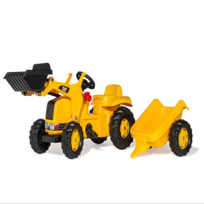 rolly toys CAT Construction Pedal Tractor: Front Loader Tractor with Detachable Trailer, Youth Ages 2.5+ , Yellow