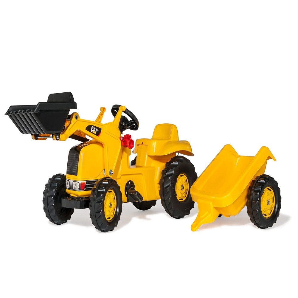 rolly toys CAT Construction Pedal Tractor: Front Loader Tractor with Detachable Trailer, Youth Ages 2.5+ , Yellow