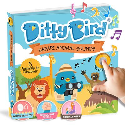 Ditty Bird Safari Book for Toddlers | Realistic Animal Sound Book | Interactive Safari Board Books for Toddlers 1-3 | Sensory, Musical Books for Animal Lovers | Sturdy Nursery Rhyme Toys for Baby