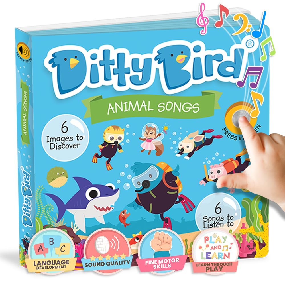 Ditty Bird Animal Songs Book for Toddlers  Interactive Sound Book with Baby Shark & More | Musical Board Book for 1-3 Year Olds | Fun, Realistic Animal Sounds | Sturdy Sensory Book for Baby