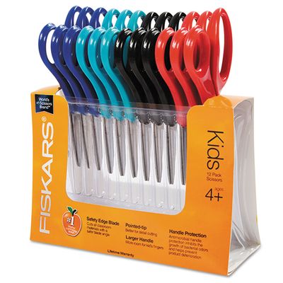 Fiskars 5" Blunt-Tip Scissors for Kids Ages 4-7 (12-Pack), Classpack, Kids Scissors for School or Crafting, Back to School Supplies, Assorted Colors