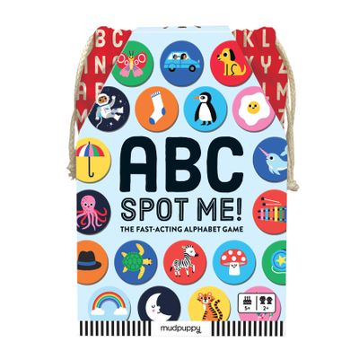 ABC Spot Me Game from Mudpuppy - Fast Acting Alphabet Game, Includes 60 Icon Tiles, 26 ABC Cards, Fabric Bag & Instructions, Perfect for Game Nights on The Go!, 2+ Players, Ages 5+