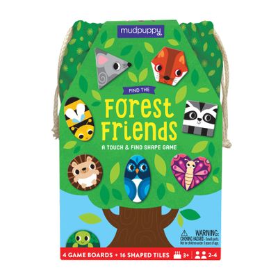 Find The Forest Friends Game from Mudpuppy - Bingo with a Twist, Includes 16 Shaped Tiles, 4 Gameboards, Fabric Bag & Instructions, Perfect for Game Nights on The Go!, 2-4 Players, Ages 3+