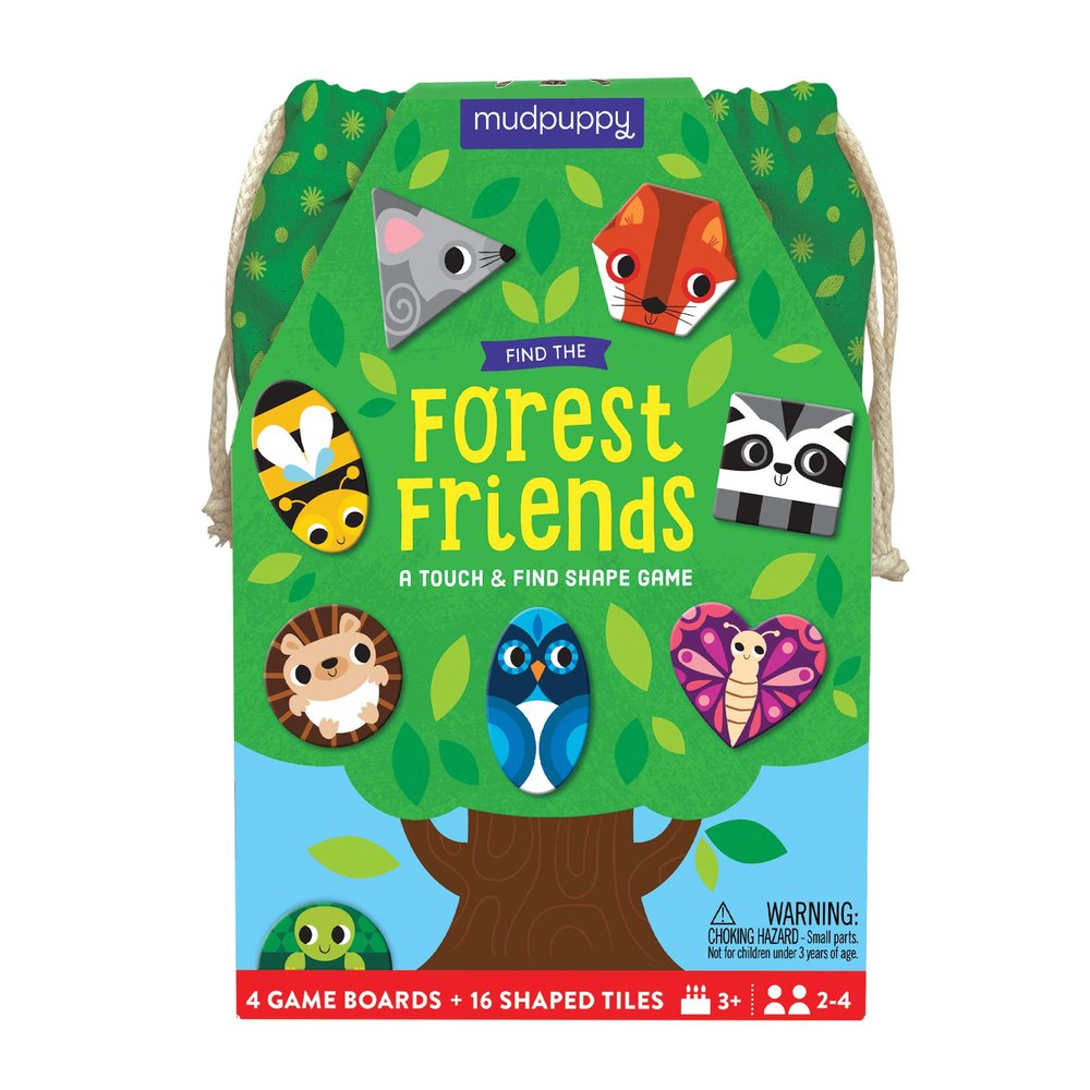 Find The Forest Friends Game from Mudpuppy - Bingo with a Twist, Includes 16 Shaped Tiles, 4 Gameboards, Fabric Bag & Instructions, Perfect for Game Nights on The Go!, 2-4 Players, Ages 3+