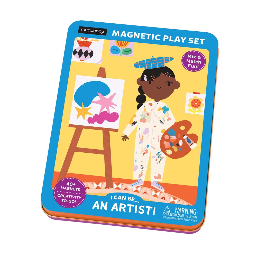 Mudpuppy I Can Be.an Artist! Magnetic Tin from Mudpuppy, Includes 2 Beautifully Illustrated Background Scenes and 40+ Mix and Match Magnets, Perfect for Travel Activities on The Go!, Ages 4+