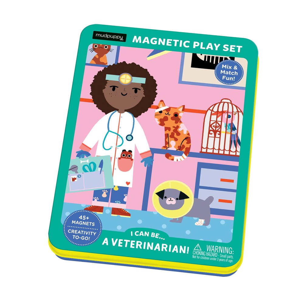 Mudpuppy I Can Be... A Veterinarian! Magnetic Play Set from, Includes 2 Brightly Illustrated Background Scenes and 45+ Mix and Match Magnets, Perfect for Travel Activities on The Go!, Ages 4+, Medium
