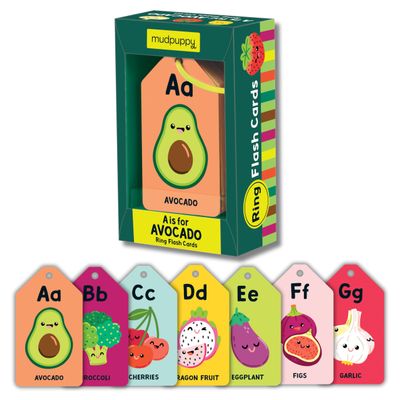 Mudpuppy A is for Avocado Ring Flashcards 26 Durable Double Sided Alphabet Food Cards and Reclosable Ring with Colorful Art for Babies Age 1+ Perfect for Preschool Or Travel for Teacher and Parents