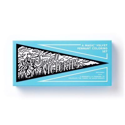 Brass Monkey Small Victories Magic Velvet Pennant Coloring Set from Includes 5 Pennants & 8 Brush-tip Markers, Pennants Measure 12.25" x 5.125", Little Diplomas for The Real World, Great Gift Idea!