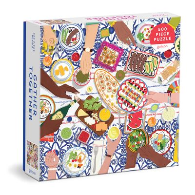 Galison Gather Together 500 Piece Puzzle Fun and Challenging Activity with Bright and Bold Artwork of Mediterranean Vignette of Friends and Family for Adults and Families