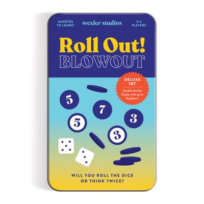 Galison Wexler Studios Roll Out! Blowout  Fun Dice and Checker Game for Adults and Kids Perfect for Travel and Family Game Night, 2-4 Players