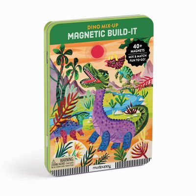 Mudpuppy Dino Mix-Up  Magnetic Build-It Travel Friendly Game with Illustrated Prehistoric Background Scenes Including 2 Dino Characters and Over 40 Mix and Match Magnets for Children Ages 4 and Up