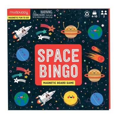 Mudpuppy Space Bingo  Outer Space Version of Travel-Friendly Magnetic Board Game with Adorable Illustrations of Planets for Children Ages 4 to 10, 2-6 Players