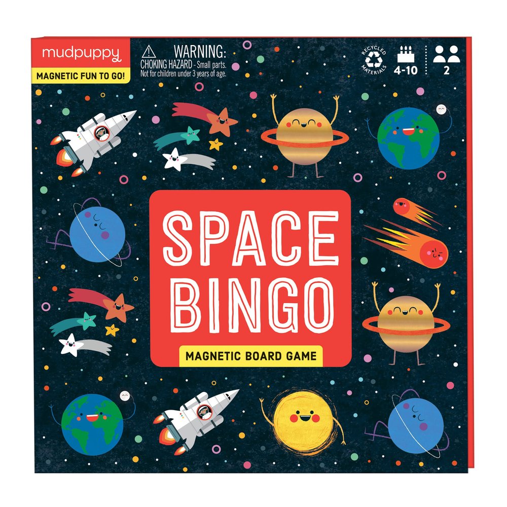Mudpuppy Space Bingo Outer Space Version of Travel-Friendly Magnetic Board Game with Adorable Illustrations of Planets for Children Ages 4 to 10, 2-6 Players