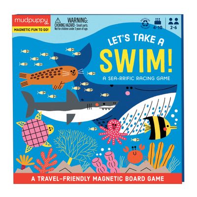 Mudpuppy Let's Take a Swim  Ocean Animal Version of Travel-Friendly Magnetic Racing Game with Adorable Illustrations of Sea Creatures for Children Ages 4 to 10, 2-6 Players