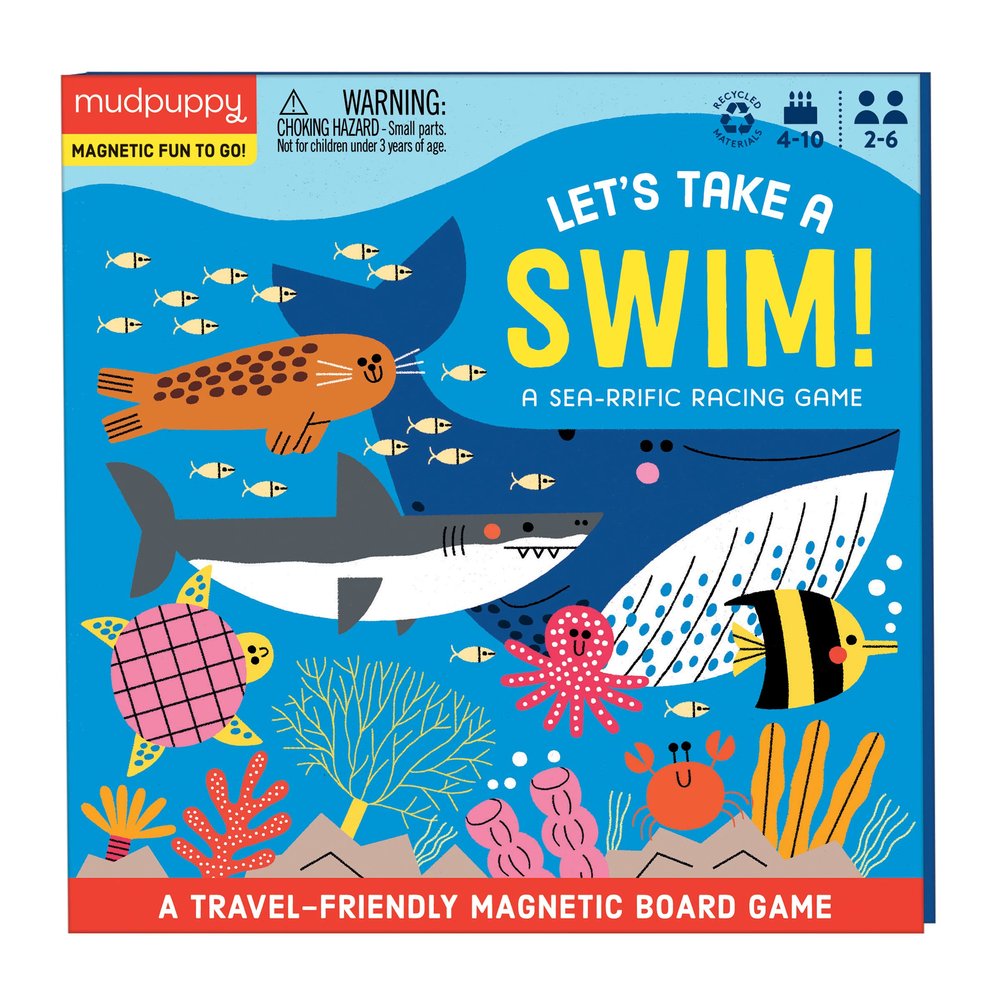 Mudpuppy Let's Take a Swim  Ocean Animal Version of Travel-Friendly Magnetic Racing Game with Adorable Illustrations of Sea Creatures for Children Ages 4 to 10, 2-6 Players