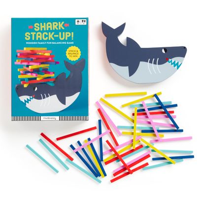 Mudpuppy Shark Stack Up  Shark Themed Wooden Balancing Game for Motor Skill and Dexterity Building for Children Ages 4 and Up, 2+ Players