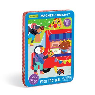 Mudpuppy Food Truck Festival  Magnetic Play Set Travel Friendly Game with Illustrated Food Truck Background Scenes Including Furry Characters and Over 40 Mix and Match Magnets for Ages 4 and Up