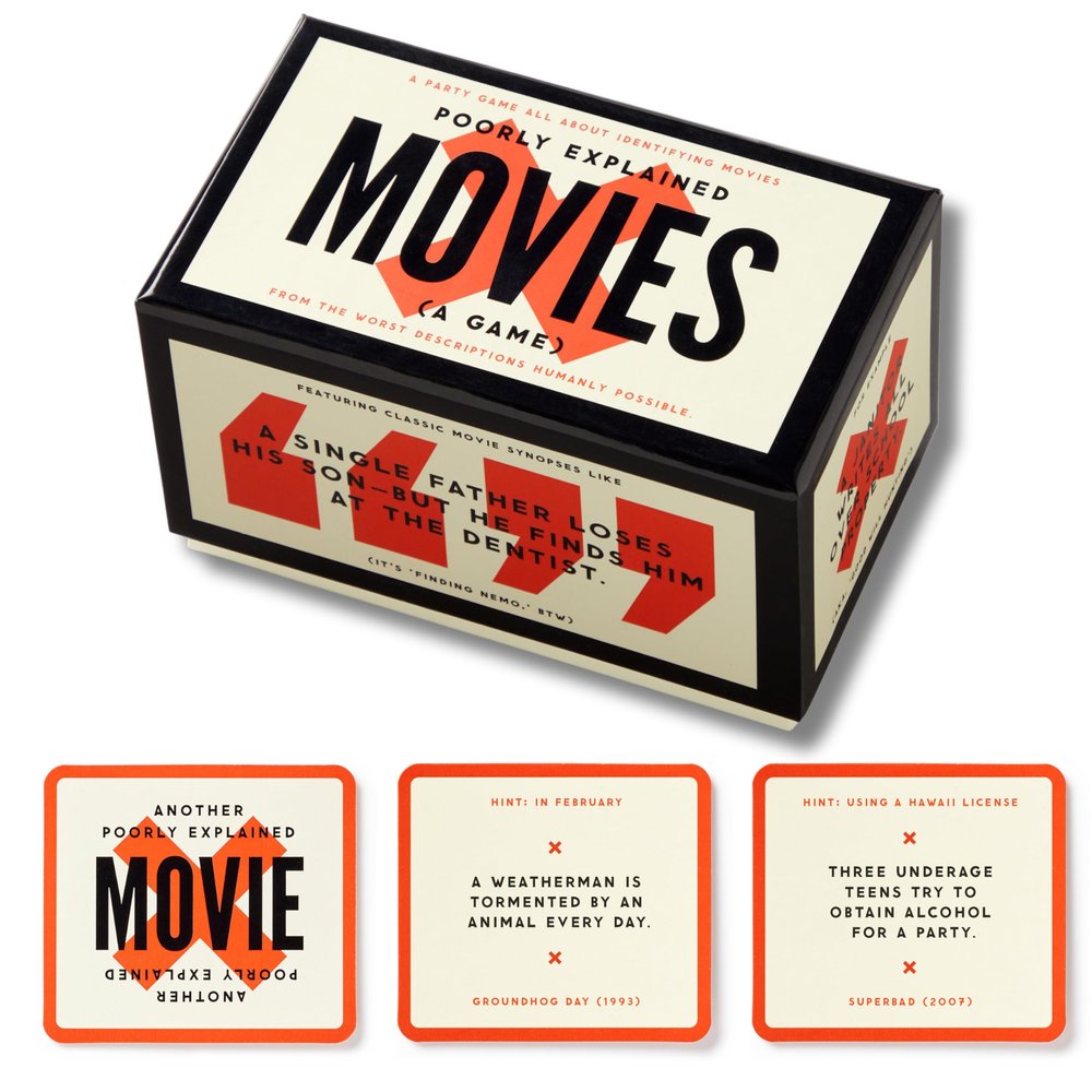 Brass Monkey Poorly Explained Movies Party Game with 125 Cards Featuring Uniquely Terrible Descriptions of Movies, Suitable for 2-8 Players