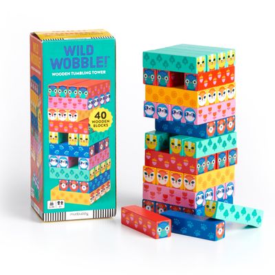 Mudpuppy Wild Wobble!  Colorful Wooden Tumbling Tower Game, 4 Across, Great for Small Hands, Ages 3+
