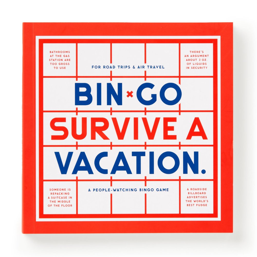 Brass Monkey - Bin-go Survive A Vacation  Game Book with Bingo Cards for Road Trips and Family Vacations