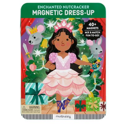 Mudpuppy Enchanted Nutcracker  Magnetic Dress Up Game with Illustrated Christmas Scenes Including 2 Ballerina Characters and Over 40 Mix and Match Magnets Perfect for Holiday Travel