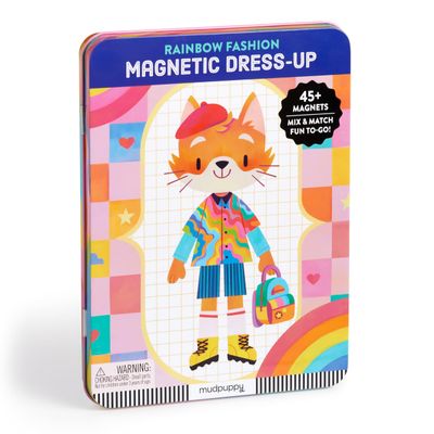 Mudpuppy Rainbow Fashion  Magnetic Dress Up Game with Illustrated Rainbow Scenes Including 2 Furry Characters and Over 40 Mix and Match Magnets Perfect for Travel