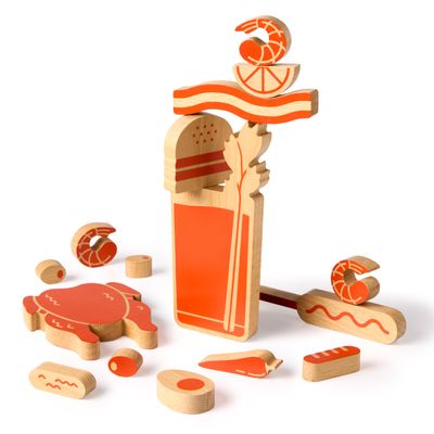 Brass Monkey Loaded Bloody Mary  Balance Game Includes 10 Ridiculous Garnish Shaped Wooden Pieces to Stack, 2+ Players