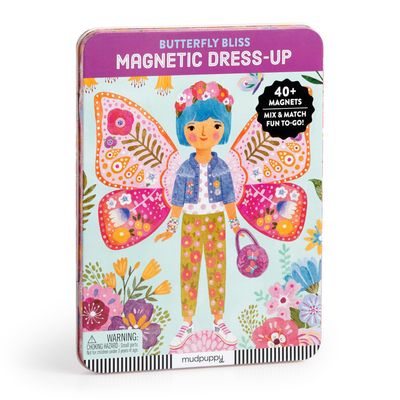 Mudpuppy Butterfly Bliss  Magnetic Dress Up Set Including 2 Illustrated Butterfly Themed Background Scene and 40+ Mix and Match Magnets
