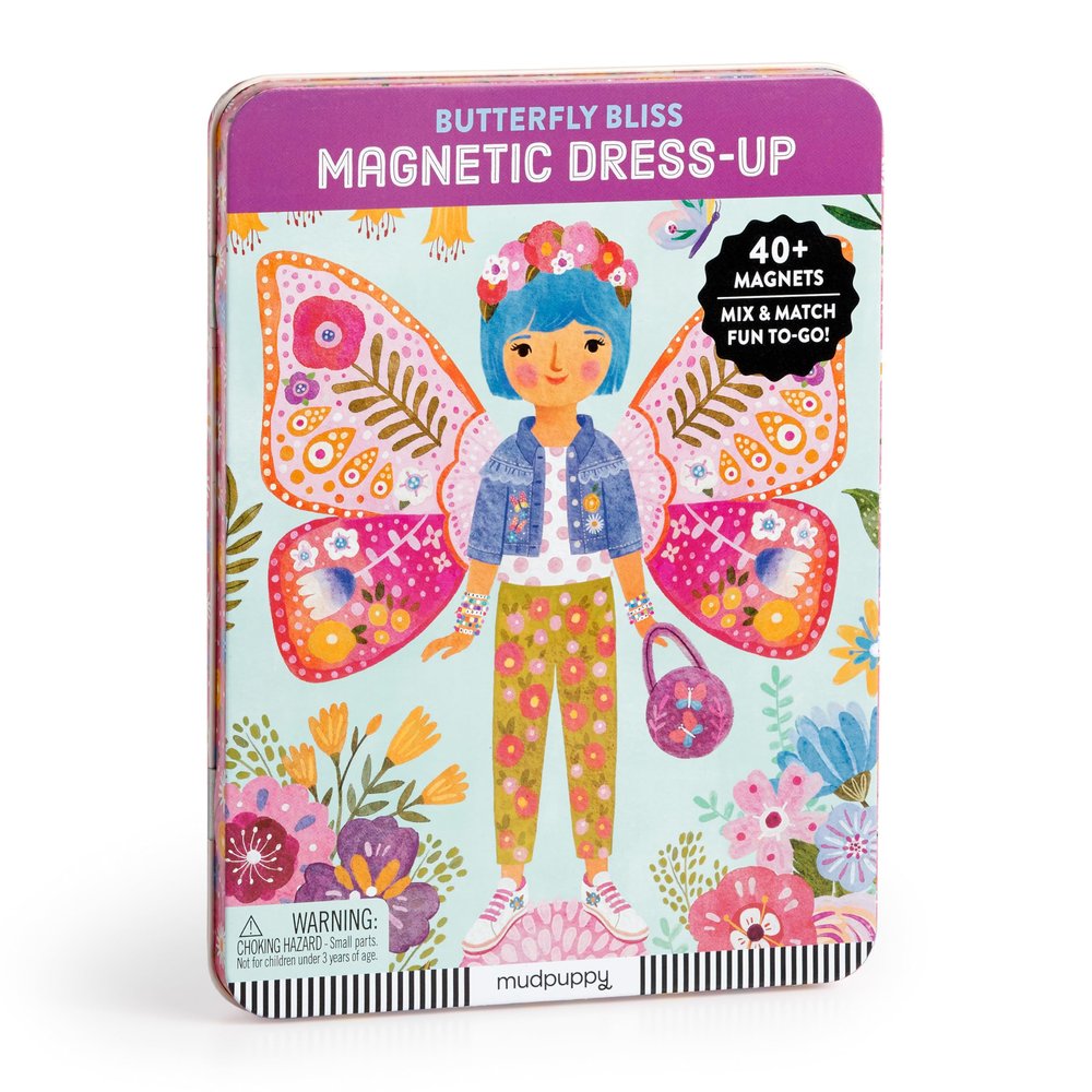 Mudpuppy Butterfly Bliss Magnetic Dress Up Set Including 2 Illustrated Butterfly Themed Background Scene and 40+ Mix and Match Magnets