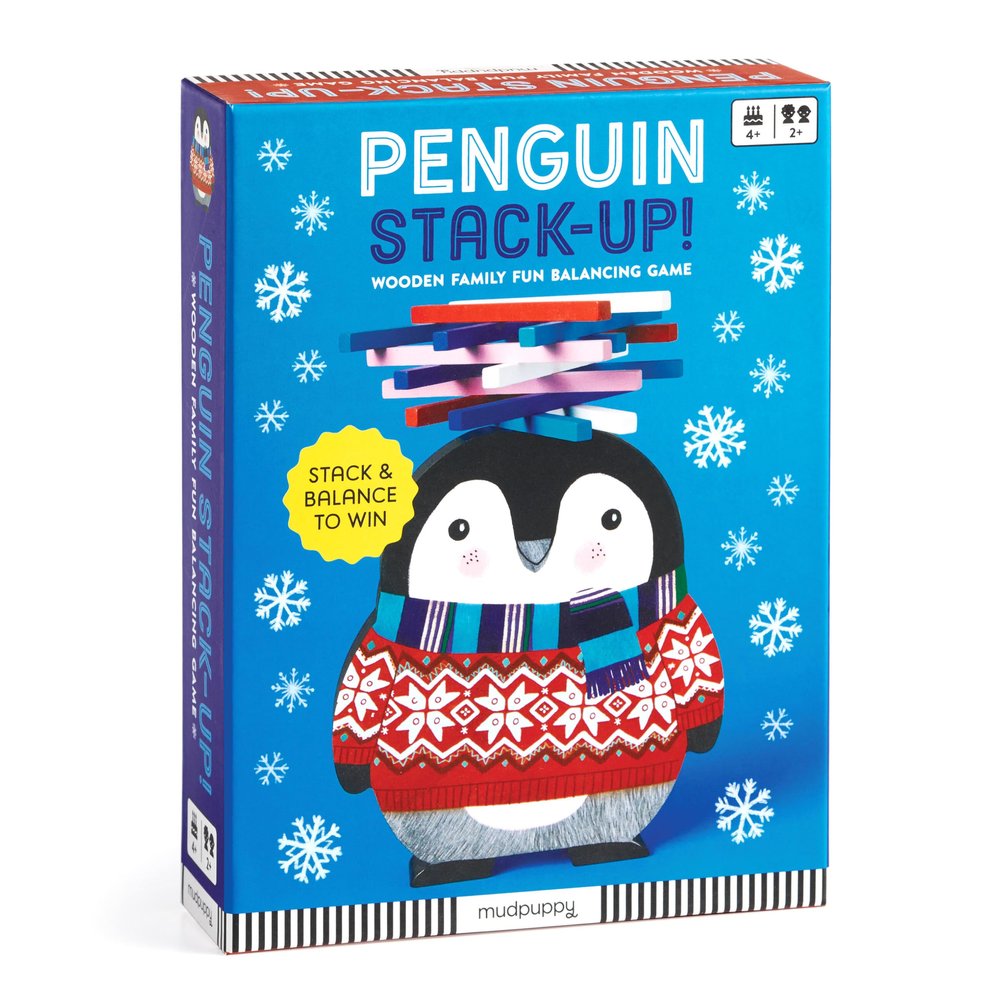 Mudpuppy Penguin Stack Up  Winter Penguin Themed Wooden Balancing Game for Motor Skill and Dexterity Building for Children Ages 4 and Up, 2+ Players