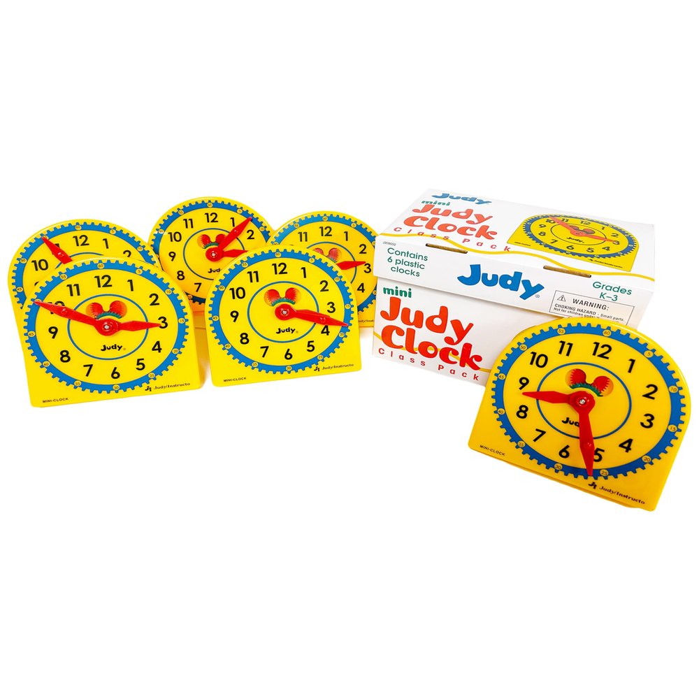 Carson Dellosa Education Carson Dellosa Mini Judy Clock Set5" x 5" Plastic Mini Clocks for Kids with Colorful Movable Gears, Minute and Hour Hands for Practice Telling Time (6 pc)