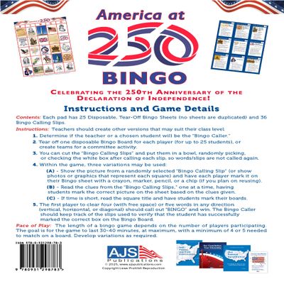 America at 250 Bingo, Celebrating The Declaration of Independence!