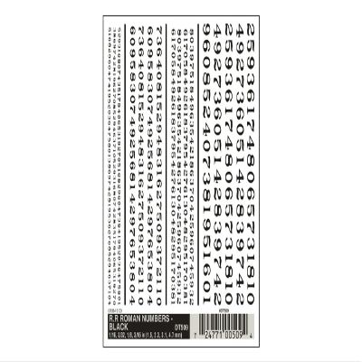 Woodland Scenics R.R. Roman Nos. Black Dry Transfer Decals