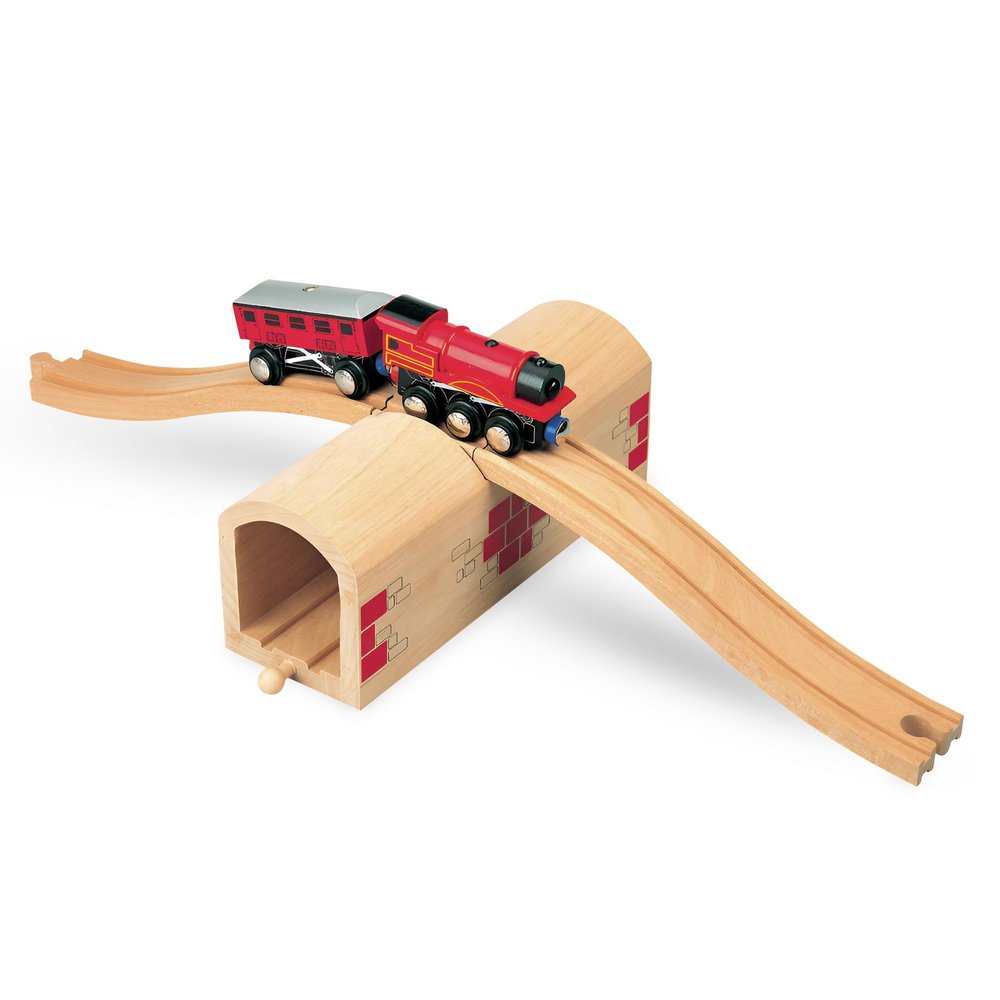 maxim enterprise, inc. Wooden Train Track Over & Under Tunnel Bridge & Easy-Connect Railway, Hardwood Train Set Compatible with Thomas and Friends, BRIO, Major Brand Wooden Train Sets and Accessories