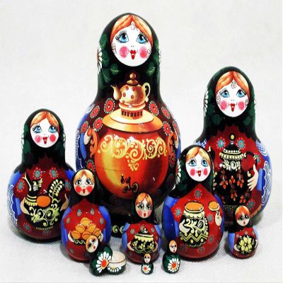 Golden Cockerel Samovar Nesting Doll 10pc/5" Potbellied Russian Matryoshka