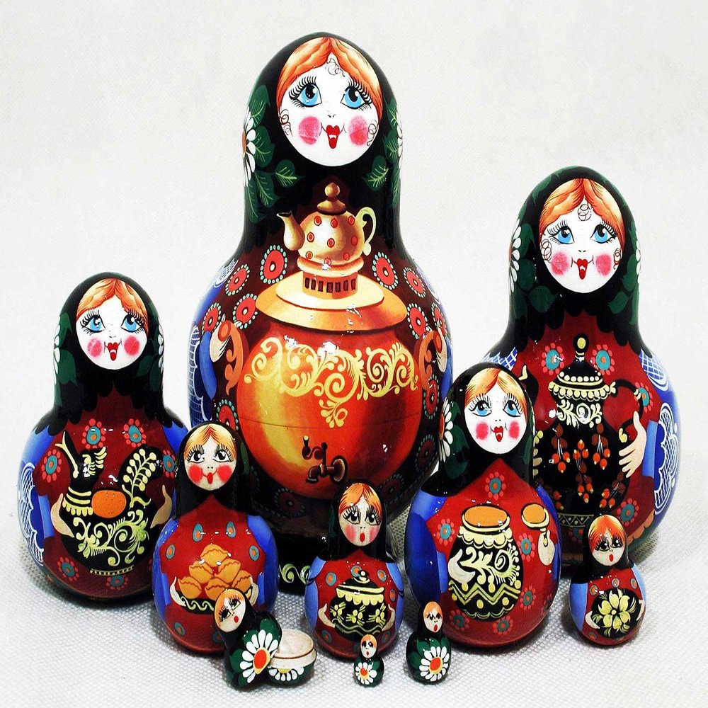Golden Cockerel Samovar Nesting Doll 10pc/5" Potbellied Russian Matryoshka