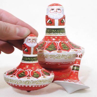 Golden Cockerel Christmas Joy Santa Nesting Top 3pc./5" Spinning Tops