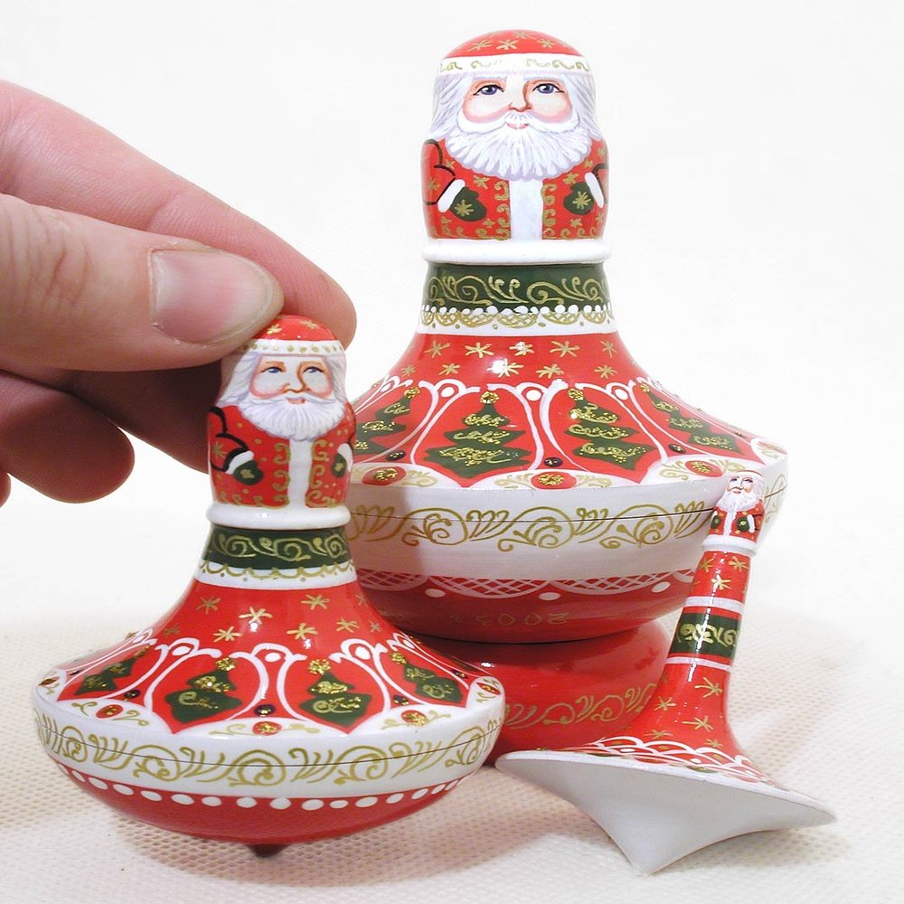 Golden Cockerel Christmas Joy Santa Nesting Top 3pc./5" Spinning Tops