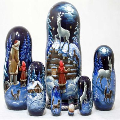 Golden Cockerel Silver Hoof Russian Nesting Doll 7pc./8"