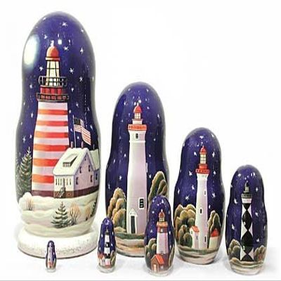 Golden Cockerel Made in Russia Lighthouses in The Night Nesting Doll 7pc/ 8 aka North American Lighthouses Collectible Babushka Russian Doll 100% Guaranteed!