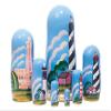 Golden Cockerel Made in Russia Lighthouses in The Night Nesting Doll 7pc/ 8 aka North American Lighthouses Collectible Babushka Russian Doll 100% Guaranteed! view 2