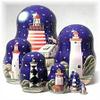 Golden Cockerel Made in Russia Lighthouses in The Night Nesting Doll 7pc/ 8 aka North American Lighthouses Collectible Babushka Russian Doll 100% Guaranteed! view 3