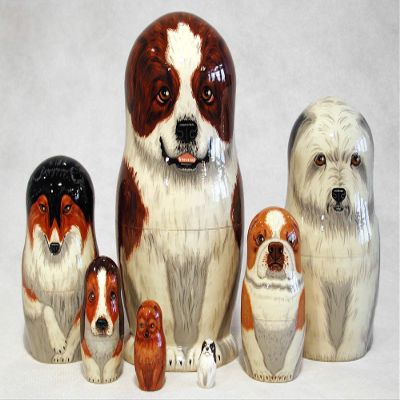 Golden Cockerel St. Bernard Russian Nesting Doll 7pc./8"