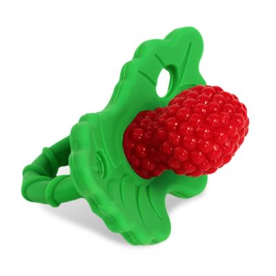 RaZbaby RaZberry Silicone Teether Pacifier Teething Relief for Infants, Food-Grade, BPA-Free, Hands-Free Design, Natural Berrybumps Fruit Texture for Sensory Development, Freezable Red
