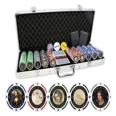 DA VINCI Masterworks Poker Chip Set with 500 Chips with Denominations, 2 Decks of Cards, 3 Dealer Buttons and 2 Cut Cards