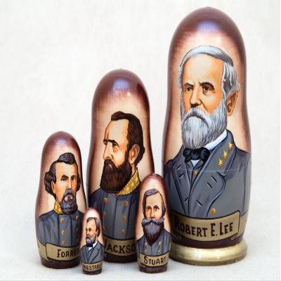 Golden Cockerel Confederate Generals Nesting Doll 5pc./6" Civil War Collectible Matryoshka Wood Stacking Doll
