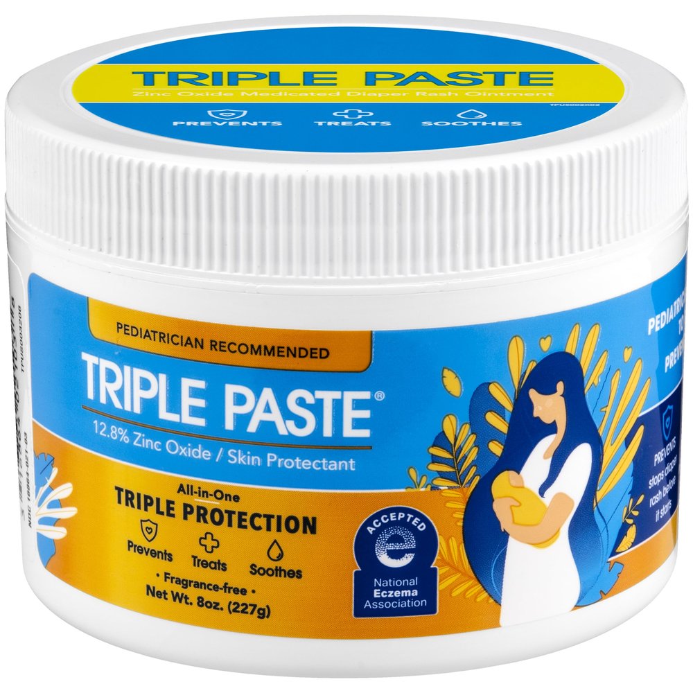 Triple Paste Diaper Rash Cream for Baby - 8 Oz Tub Zinc Oxide Ointment Treats, Soothes & Prevents Diaper Rash, Pediatrician-Recommended Hypoallergenic Formula, Baby Essentials for Daily & Overnight