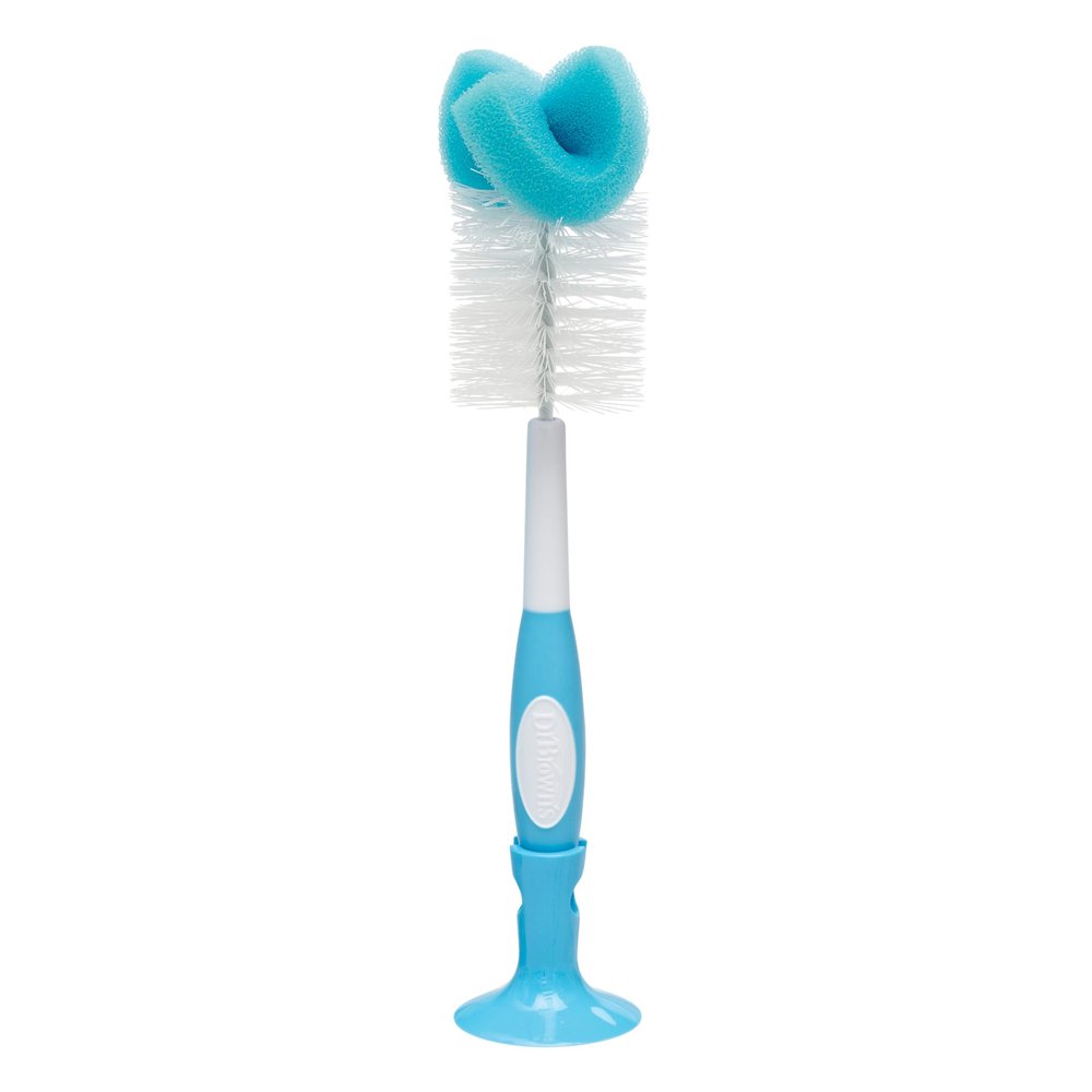 Dr. Brown's Reusable Sponge Baby Bottle Cleaning Brush with Suction Cup Stand, Scrubber and Nipple Cleaner, Assorted Color 1-Pack