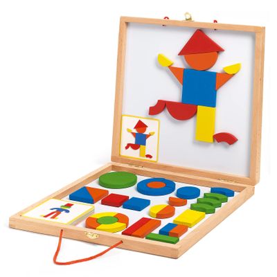 DJECO Wooden Magnetic Shapes - Build Geometric Art & Patterns for Home, School or Gifts - Fun & Creative for Family & Friends, Educational Wooden Toys for Preschool, Kids 4+